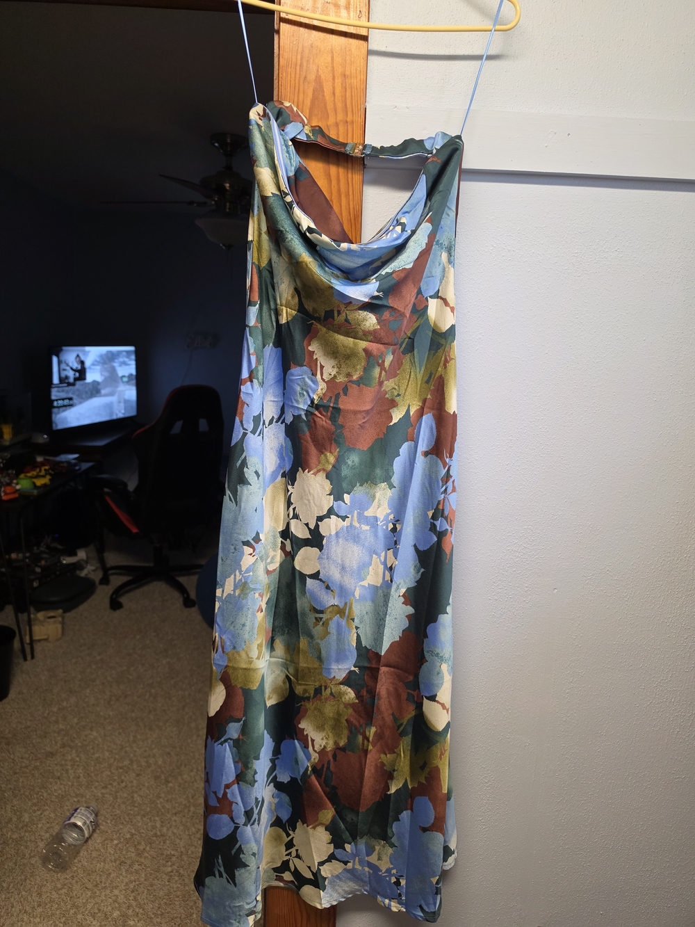 12th Tribe Floral Cowl Neck Midi Dress - Blue Multi